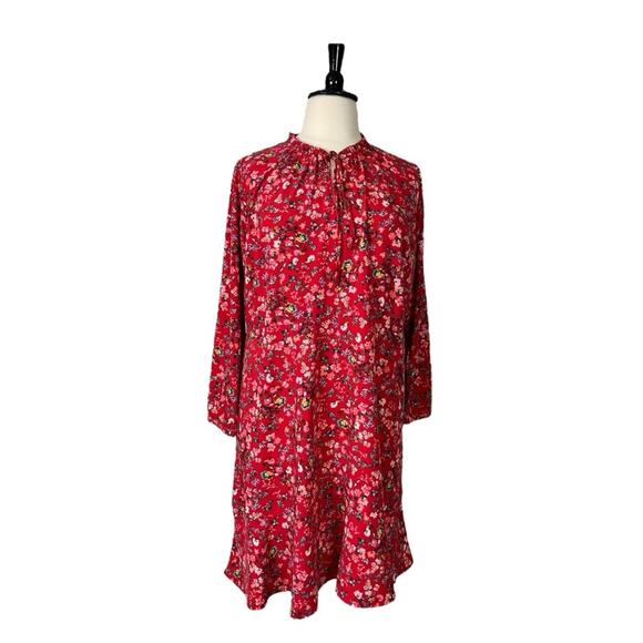 LOFT Plus Dress A-line Long Sleeve Ruffle Button Neck Red Floral Women’s Size 18 - Picture 12 of 13